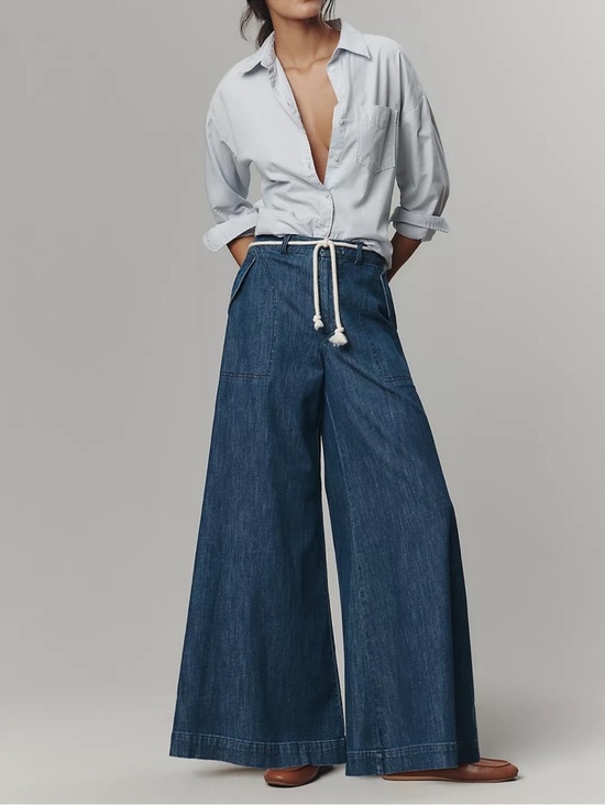 Pilcro Denim - Pilcro Wide-Leg Denim Jeans in Deep Blue extra wide size 29 Anthropologie